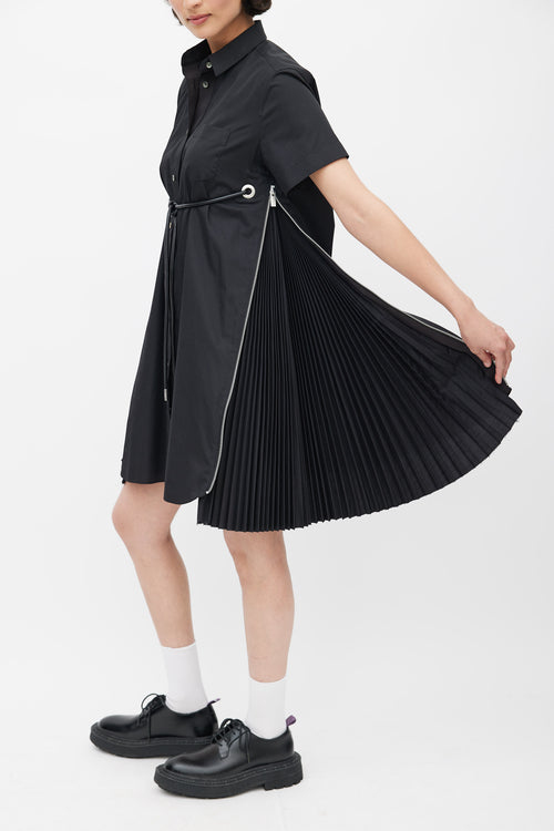 Sacai Black Zip Pleated Drawstring Dress