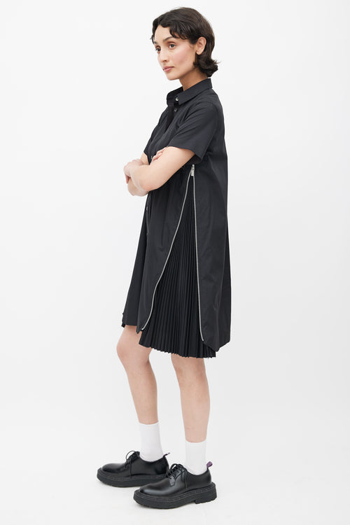 Sacai Black Zip Pleated Drawstring Dress