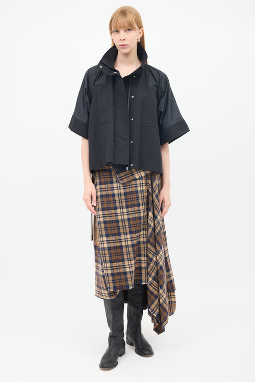 Sacai Black Cotton 
Nylon Panelled Short Sleeve Cape Jacket