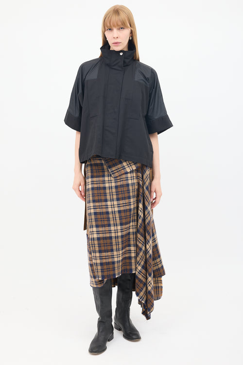 Sacai Black Cotton 
Nylon Panelled Short Sleeve Cape Jacket