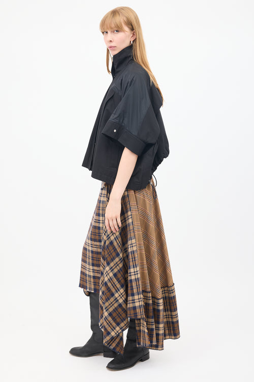 Sacai Black Cotton 
Nylon Panelled Short Sleeve Cape Jacket