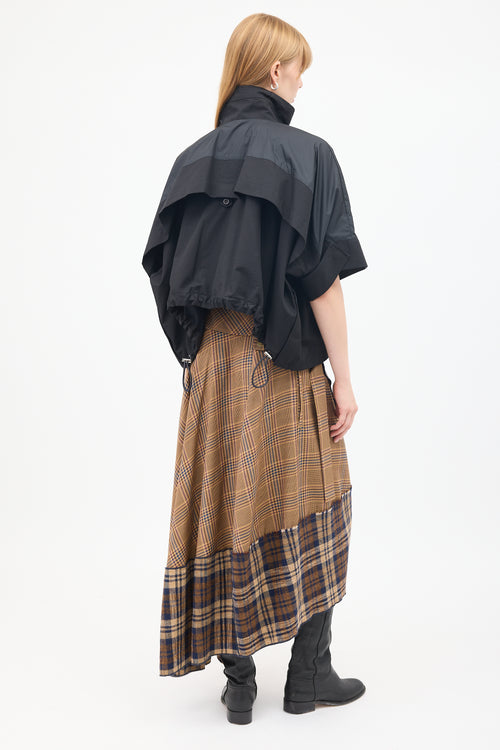 Sacai Black Cotton 
Nylon Panelled Short Sleeve Cape Jacket