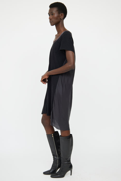 Sacai Black 
Grey Mixed Media T-Shirt Dress