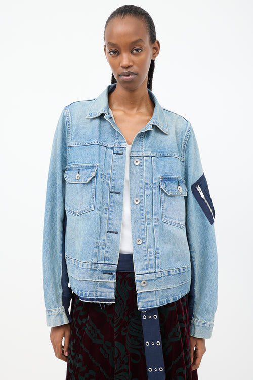 Sacai Blue Panelled Bomber 
Denim Jacket