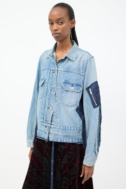 Sacai Blue Panelled Bomber 
Denim Jacket