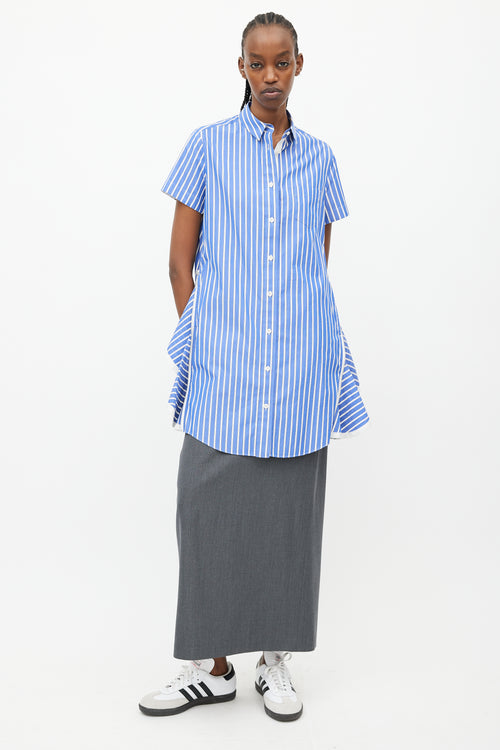 Sacai Blue 
White Stripes Flared Shirt Dress