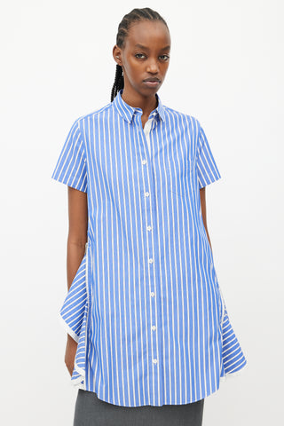 Sacai Blue 
White Stripes Flared Shirt Dress