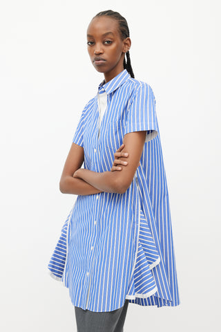 Sacai Blue 
White Stripes Flared Shirt Dress