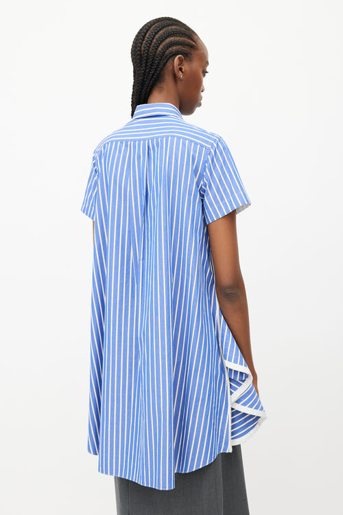 Sacai Blue 
White Stripes Flared Shirt Dress