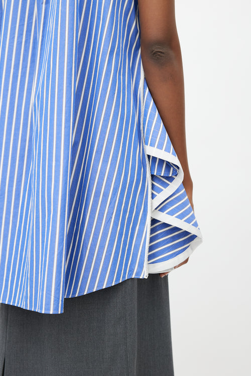 Sacai Blue 
White Stripes Flared Shirt Dress