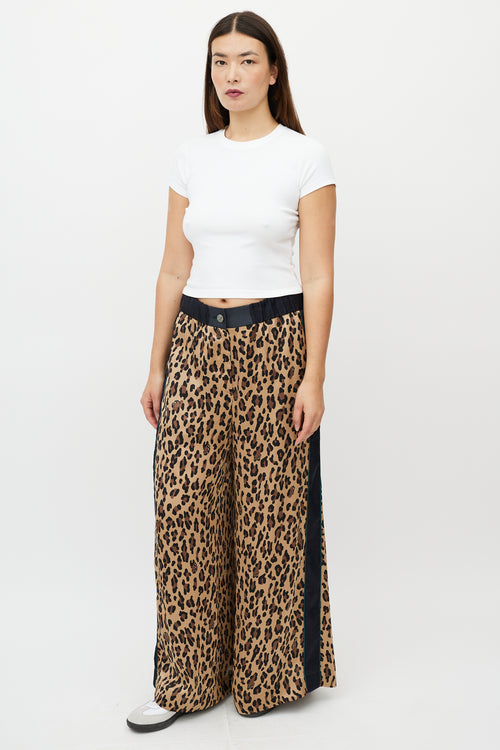 Sacai Brown 
Navy Patterned Wide Leg Trouser