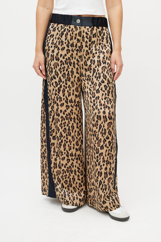 Sacai Brown 
Navy Patterned Wide Leg Trouser