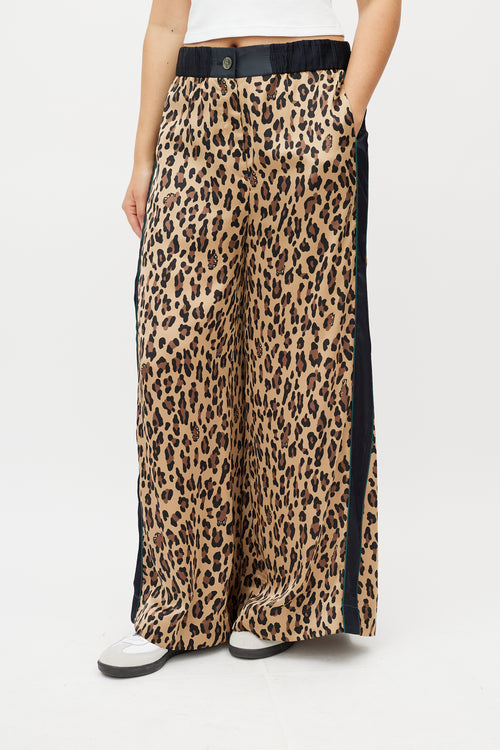 Sacai Brown 
Navy Patterned Wide Leg Trouser