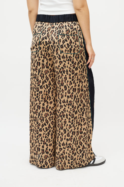 Sacai Brown 
Navy Patterned Wide Leg Trouser