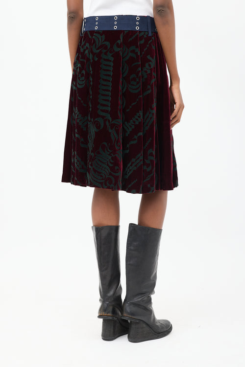 Sacai Burgundy 
Multicolour Velvet Belted Appliqué Skirt