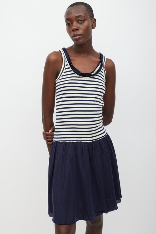 Sacai Cream 
Navy Striped Fringe Dress