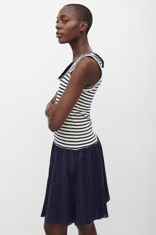 Sacai Cream 
Navy Striped Fringe Dress