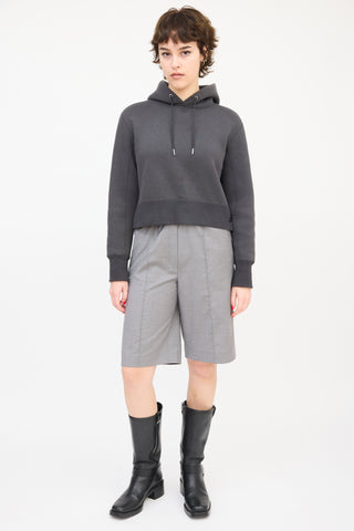 Sacai Dark Grey Button Up Side Cropped Hoodie