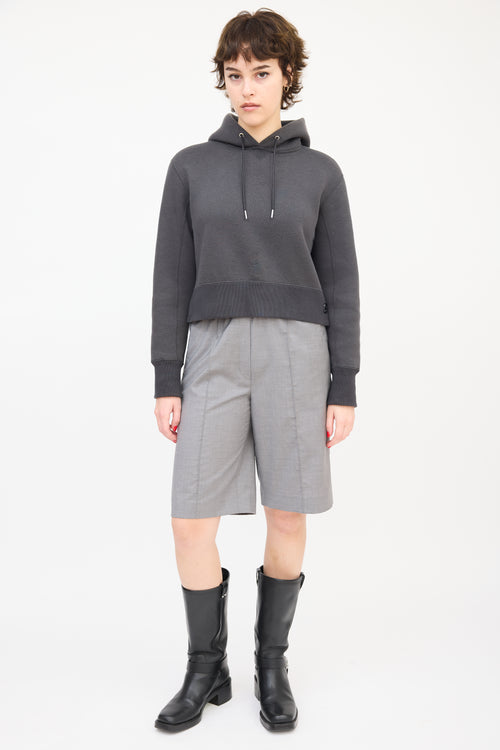 Sacai Dark Grey Button Up Side Cropped Hoodie