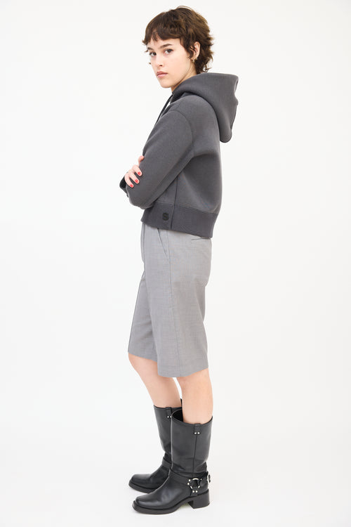 Sacai Dark Grey Button Up Side Cropped Hoodie