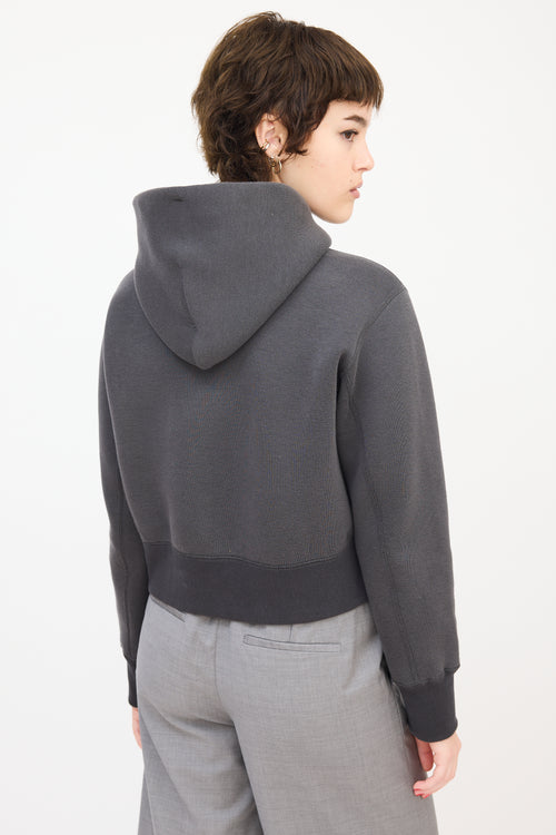 Sacai Dark Grey Button Up Side Cropped Hoodie