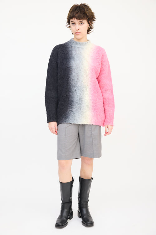 Sacai Dark Grey 
Pink Wool Ombré Button Up Side Sweater