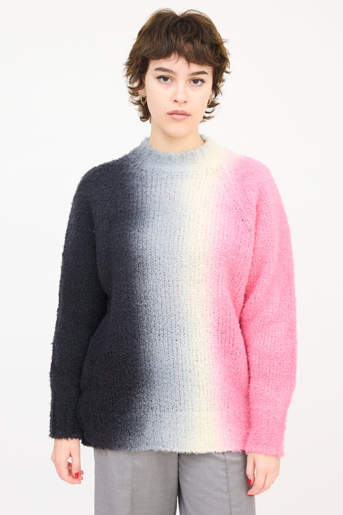 Sacai Dark Grey 
Pink Wool Ombré Button Up Side Sweater