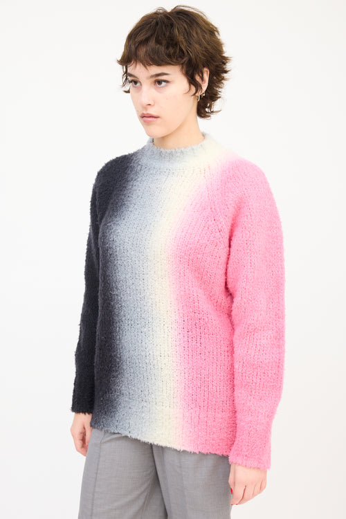 Sacai Dark Grey 
Pink Wool Ombré Button Up Side Sweater