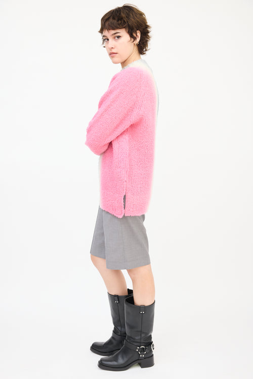 Sacai Dark Grey 
Pink Wool Ombré Button Up Side Sweater