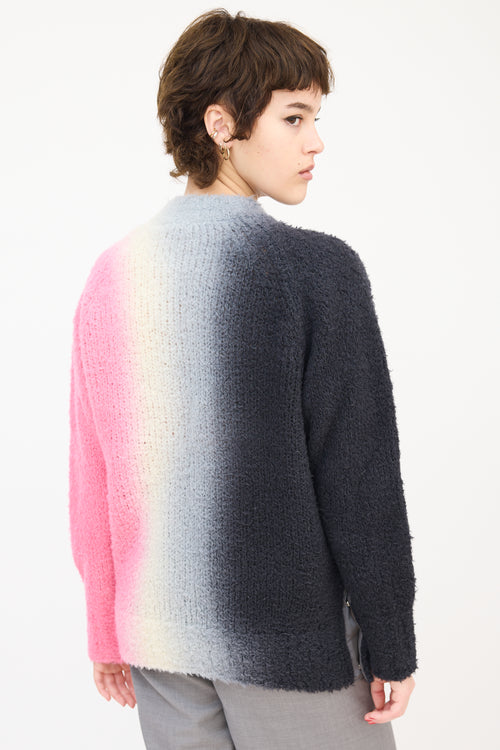 Sacai Dark Grey 
Pink Wool Ombré Button Up Side Sweater