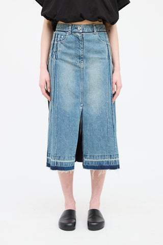 Sacai Blue Denim Pleat Panel Skirt