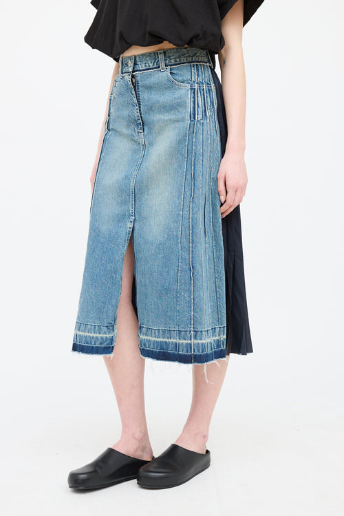 Sacai Blue Denim Pleat Panel Skirt