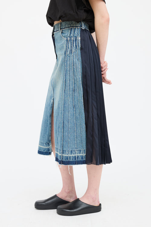 Sacai Blue Denim Pleat Panel Skirt