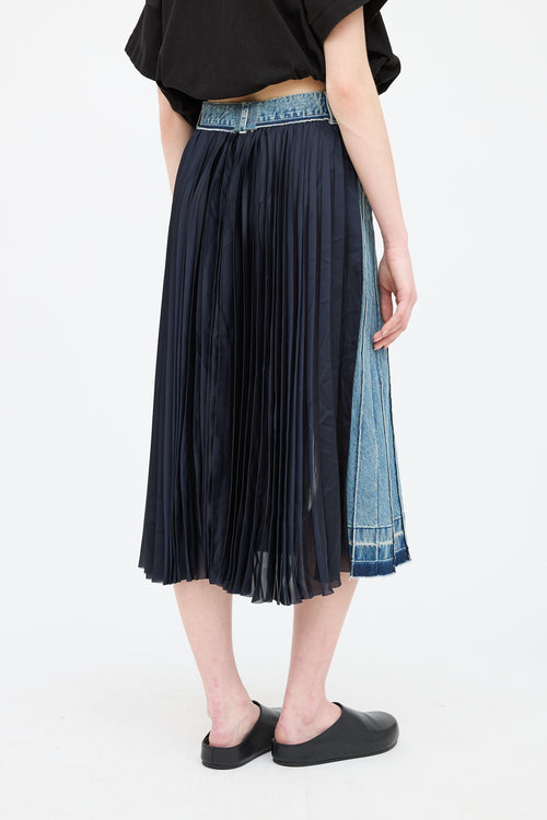 Sacai Blue Denim Pleat Panel Skirt