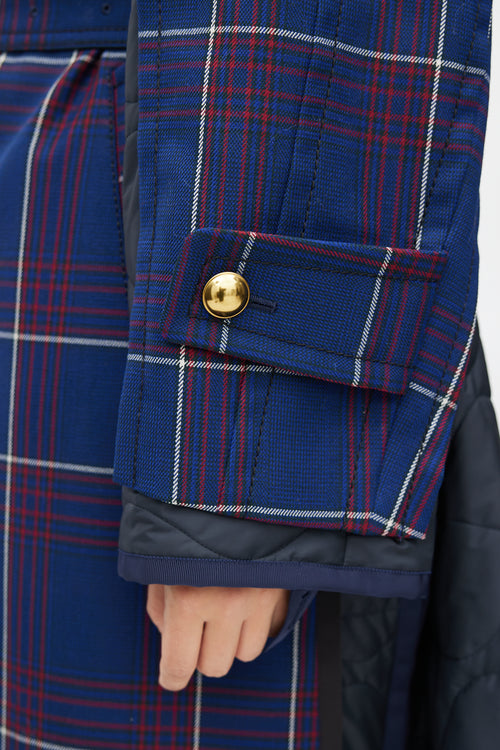 Sacai Fall 2018 Navy Plaid 
Nylon Belted Coat