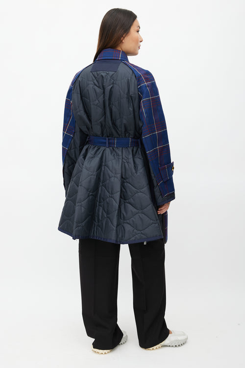 Sacai Fall 2018 Navy Plaid 
Nylon Belted Coat