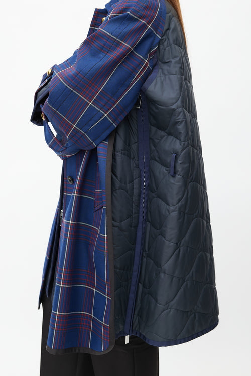 Sacai Fall 2018 Navy Plaid 
Nylon Belted Coat