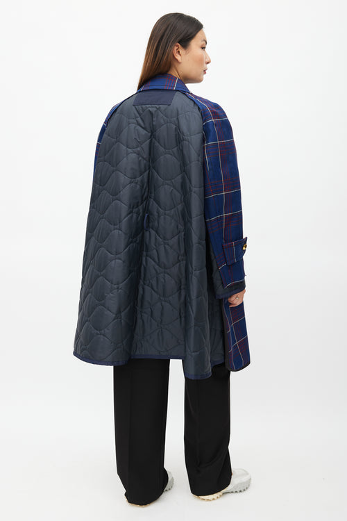 Sacai Fall 2018 Navy Plaid 
Nylon Belted Coat