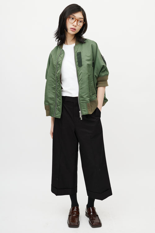 Sacai Green Short Sleeve Bomber Jacket