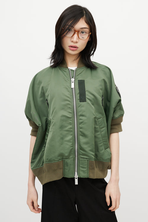 Sacai Green Short Sleeve Bomber Jacket