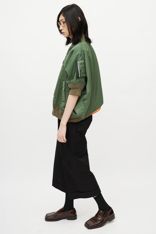 Sacai Green Short Sleeve Bomber Jacket