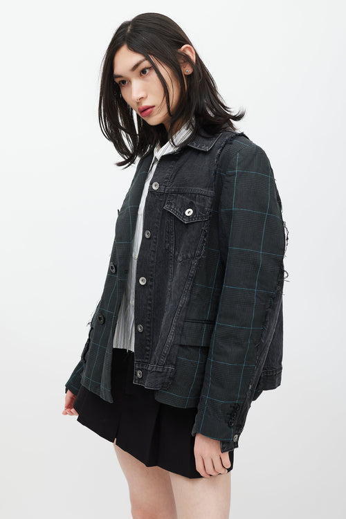 Sacai Grey 
Green Asymmetrical Denim Blazer Jacket