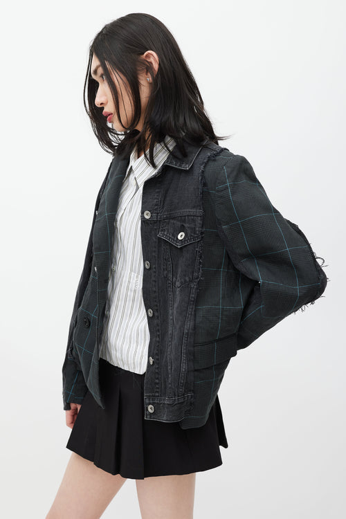 Sacai Grey 
Green Asymmetrical Denim Blazer Jacket