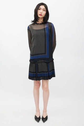 Sacai Grey 
Navy Geometric Pleated Dress