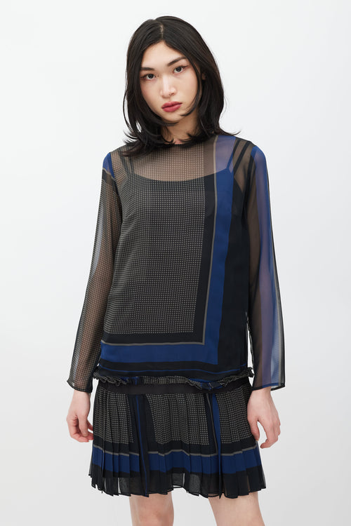 Sacai Grey 
Navy Geometric Pleated Dress