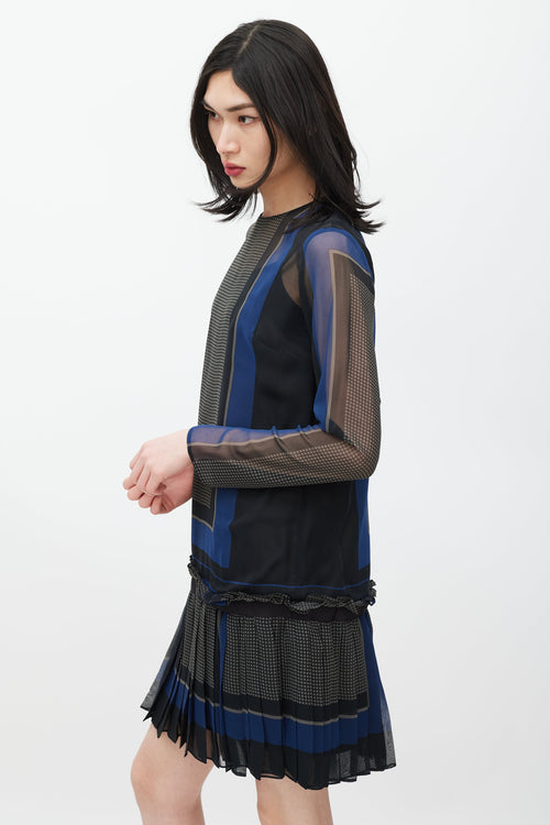 Sacai Grey 
Navy Geometric Pleated Dress