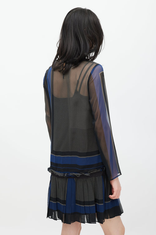 Sacai Grey 
Navy Geometric Pleated Dress