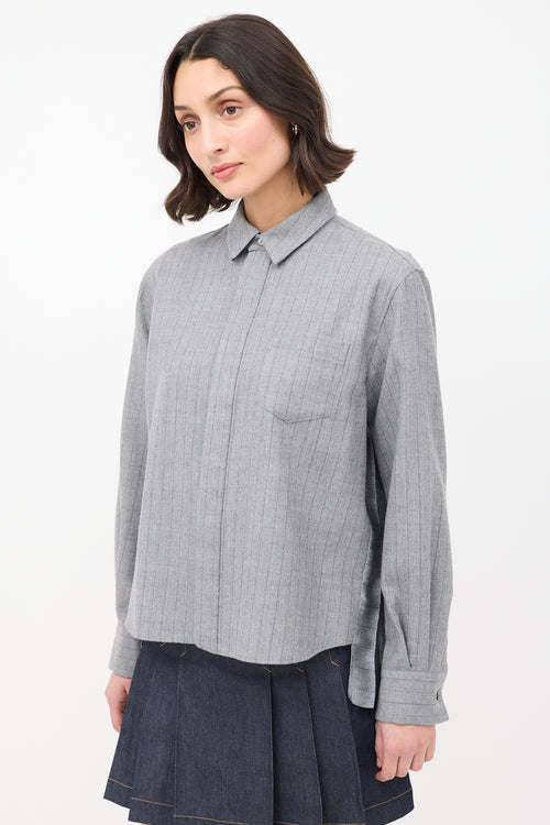 Sacai Grey Wool Pinstripe Pleated Back Shirt