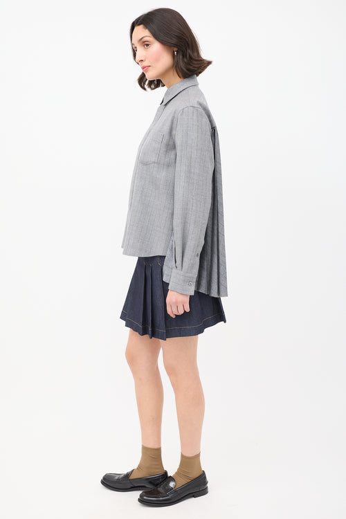 Sacai Grey Wool Pinstripe Pleated Back Shirt