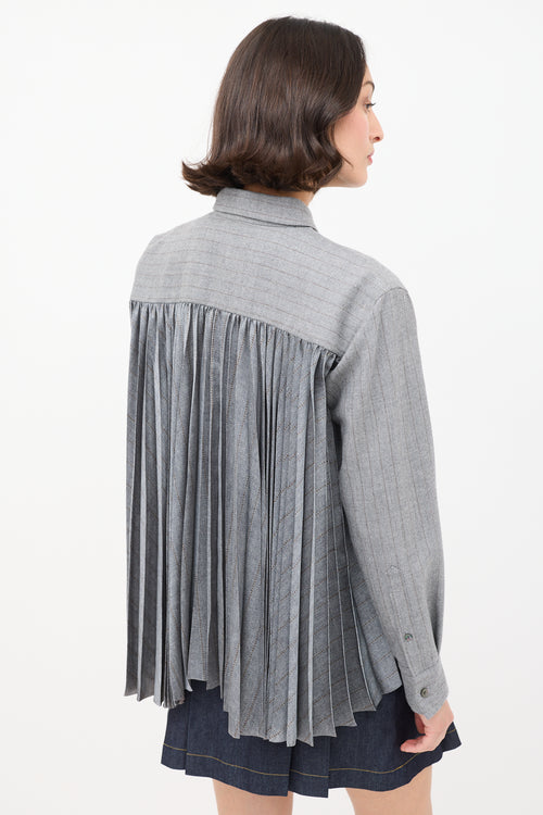 Sacai Grey Wool Pinstripe Pleated Back Shirt